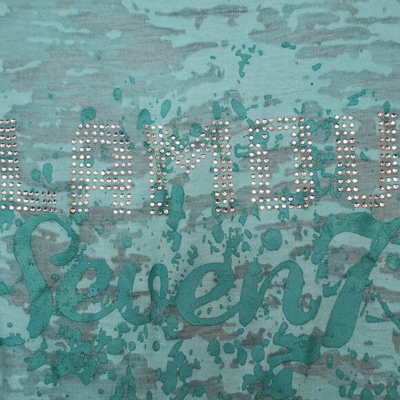 Seven7 Womens Burnout Tee Size L Blue Sheer Short Sleeve Embellished Top - Picture 5 of 11